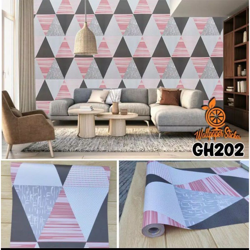 COD TERMURAH - PAKET 3ROLL WALLPAPER STICKER TERMURAH (BUY 2 GET 1 FREE ) PVC PREMIUM QUALITY MOTIF SEGITIGA - BOY WALLPAPER