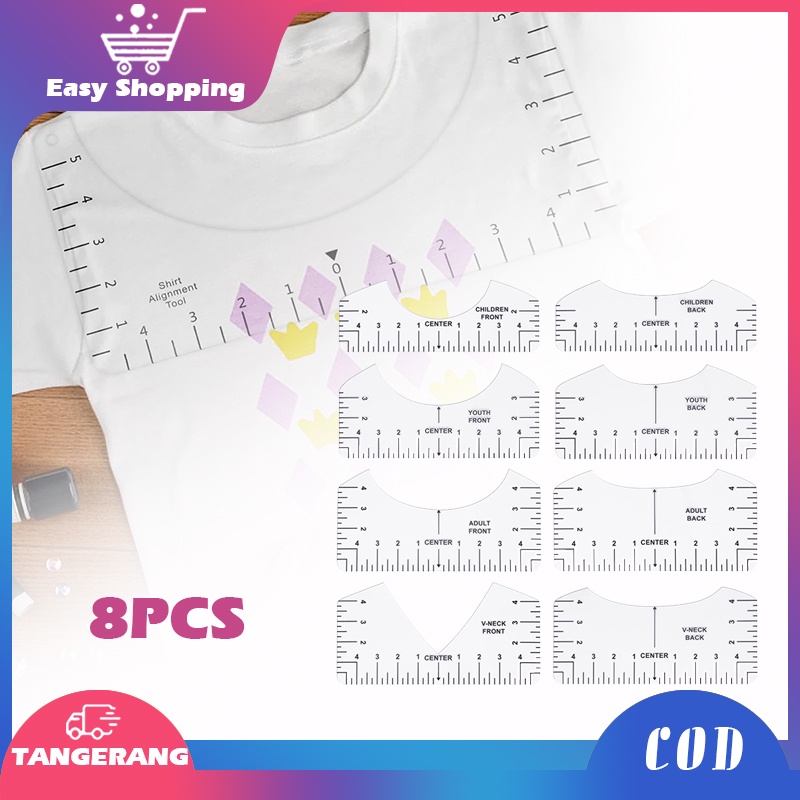 

CKS15 8pcs Transparent T-Shirt Ruler T-Shirt V Neck Alnment Tool For Center Desn/Penguasa Panduan