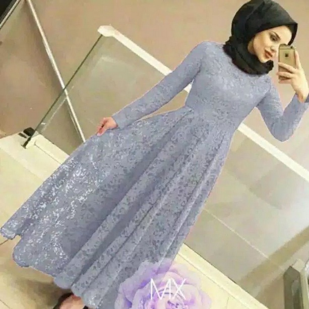 YUNI MAXI DRESS BRUKAT SIMPLE READY 3 UKURAN M L XL-ABU