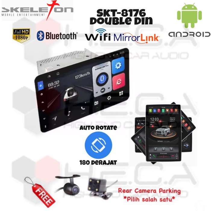 Skeleton SKT-8176 Rotary Android Rotate Double Din Head Unit Tape +Cam