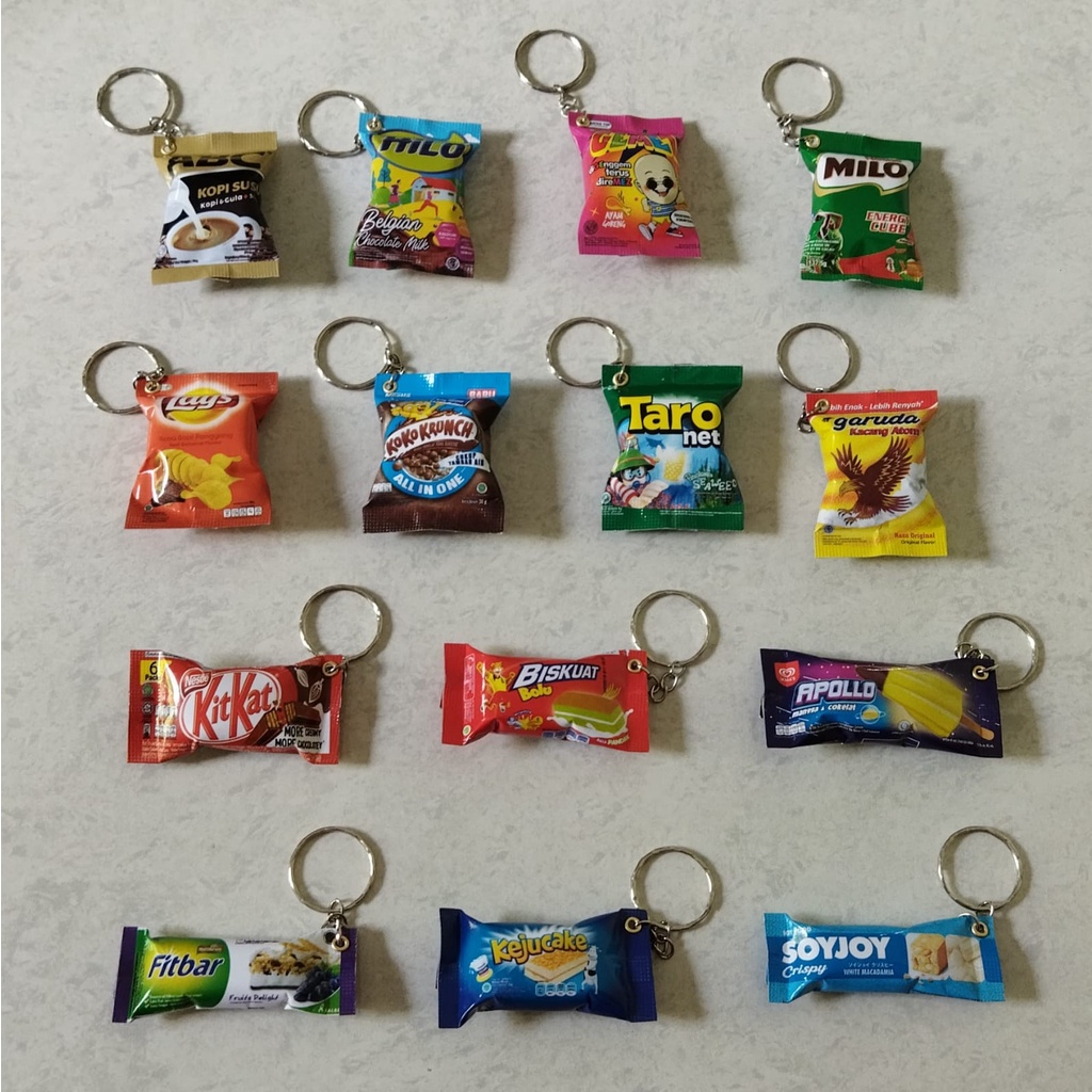 Gantungan kunci miniatir snack bahan alumunium foil murah Magnet Kulkas