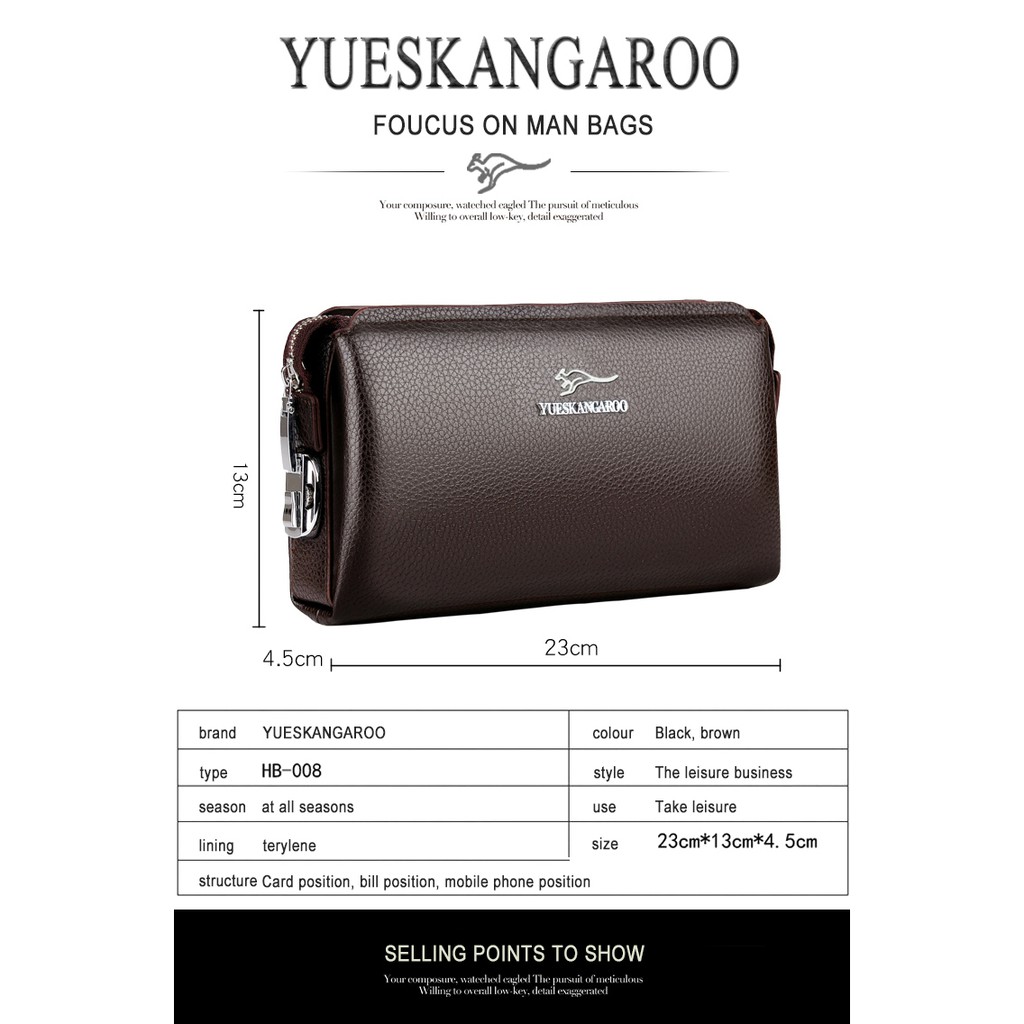 [ORIGINAL] Yueskangaroo Handbag Kulit Kunci Kombinasi Import Pria dan Wanita Anti Thief Clutch Wallet With Key Number