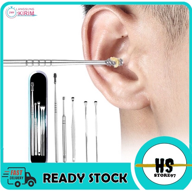 [5 IN1] Alat Pembersih Telinga Stainless 1 Set Korek Kuping Stainless Spiral Lengkap Earpick Kotoran