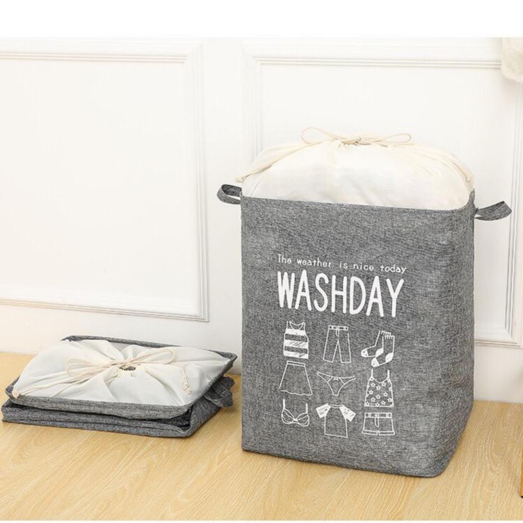 Laundry Bag WASHDAY 75 Liter Keranjang Laundry Persegi Penutup Serut laundrycp