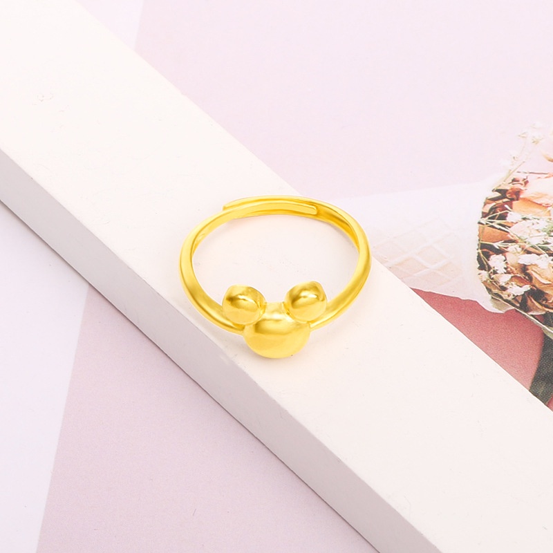 Cincin Desain Mickey Mouse Bahan Emas Emas Asli Kadar 375Gaya Korea