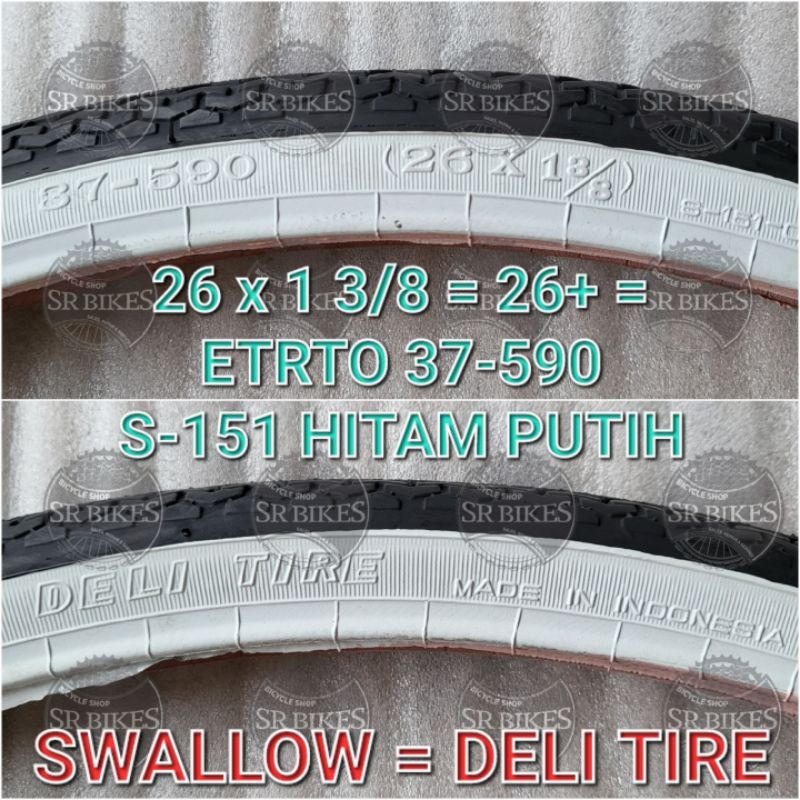 Ban Luar 26 x 1 3/8 Sepeda CTB Jengki Mini. HITAM PUTIH. SWALLOW DELI TIRE