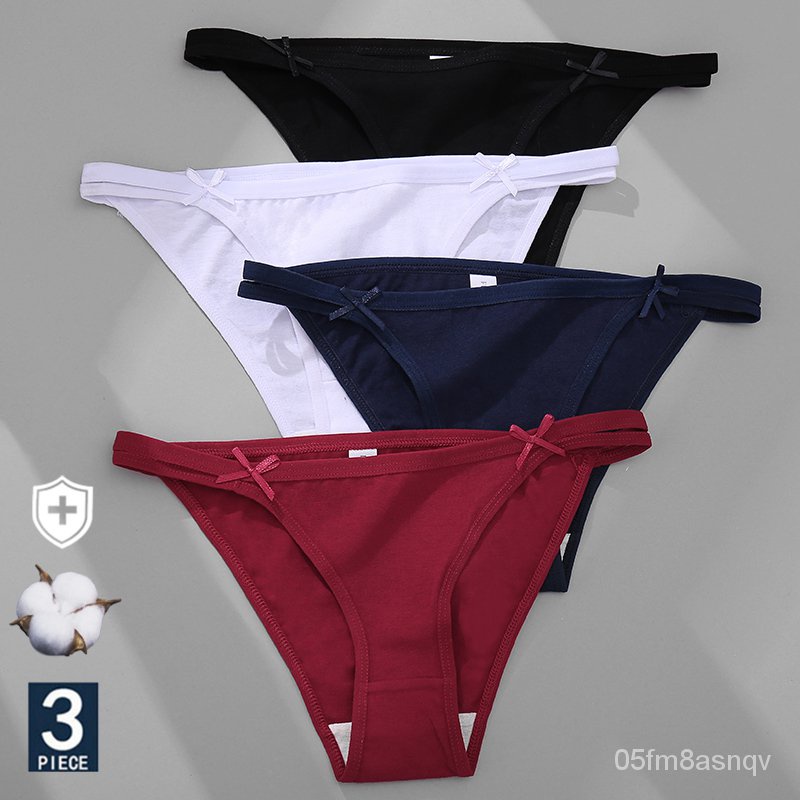 FINETOO 3PCS/Set Women's Cotton Underwear Sexy Lingerie Woman Panties Bownot Female Briefs Low-Rise