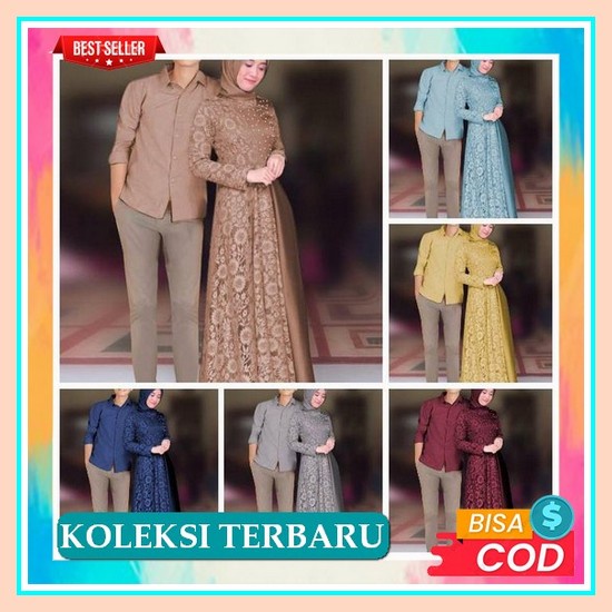 Baju Gamis Dress Brukat Brokat Couple Lengan Tangan Panjang Lapis Furing Untuk Pasangan Kondangan Pe