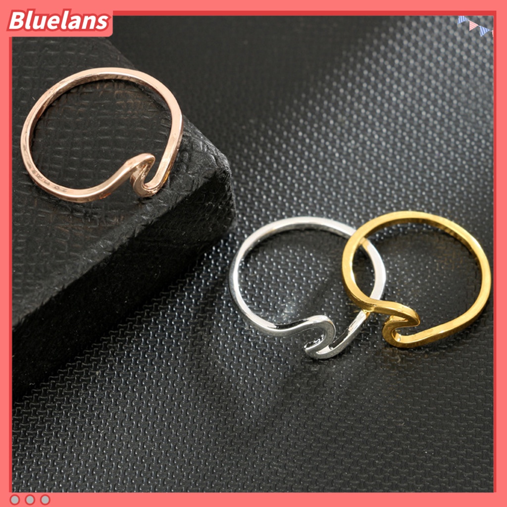 Bluelans Perhiasan Cincin Pria / Wanita Desain Ombak Laut Untuk Pesta