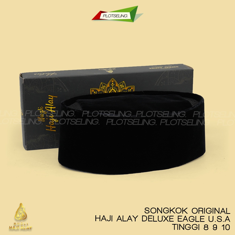 Songkok Premium HAJI ALAY DELUXE AC Tinggi 7 8 9 10 Peci Sholat Ukuran Anak Laki Pria Dewasa Santri Pesantren Kopiah Solat Pendek Full Beludru Hitam Polos Kopyah Shalat Motif Bordir Batik Nama NU Non Jumbo Kopeah Bulat Putih Susun Nasional Original Ori