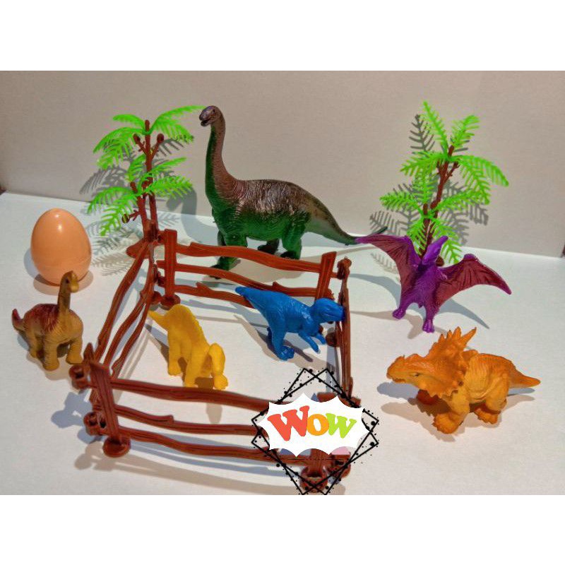 Mainan Dinosaurus Set 6 Dinosaurus 2 Pohon  2 Pagar + Telur