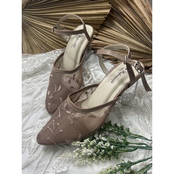 sepatu wedding rafaizoutfit wanita pesta mocca tali 7cm kaca