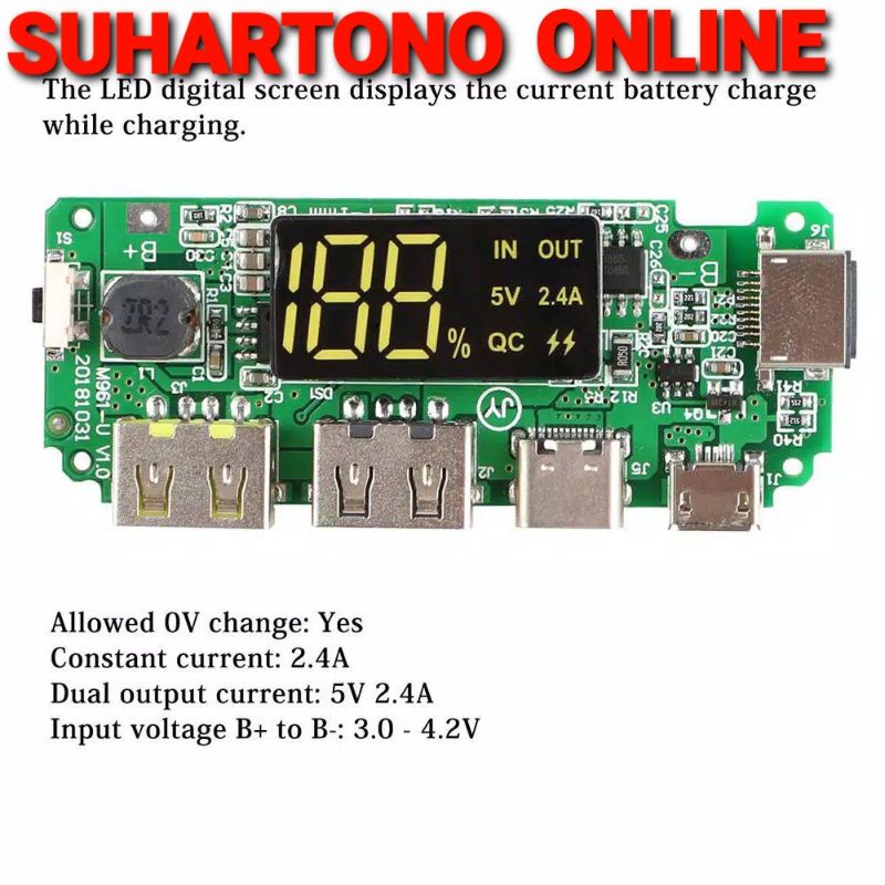 CIRCUIT MODUL POWER BANK LCD USB 5V 2.4A CHARGER