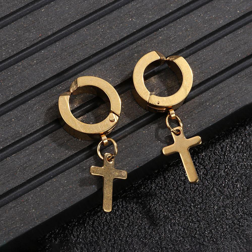 Anting Cuff Tanpa Tindik Desain Bunga Bahan Stainless Steel Gaya Hip Hop Untuk Pria Dan Wanita