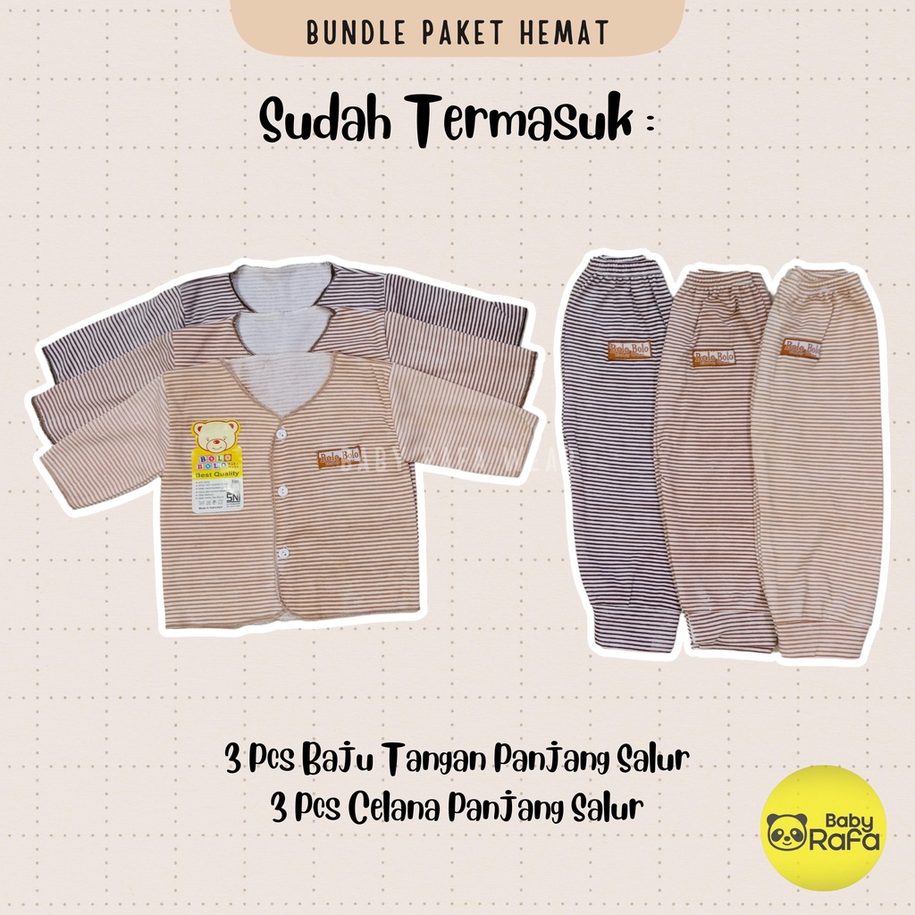 9 Stel / 18 pcs Paket Hemat Setelan Baju Bayi STRIPE SERIES merk SNI BOLO - BOLO