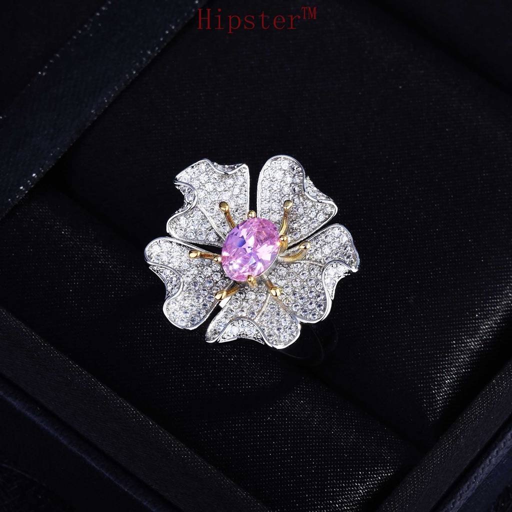 Elegant Elegant Micro-Inlaid Diamond Flower Luxury Two-Color Ring