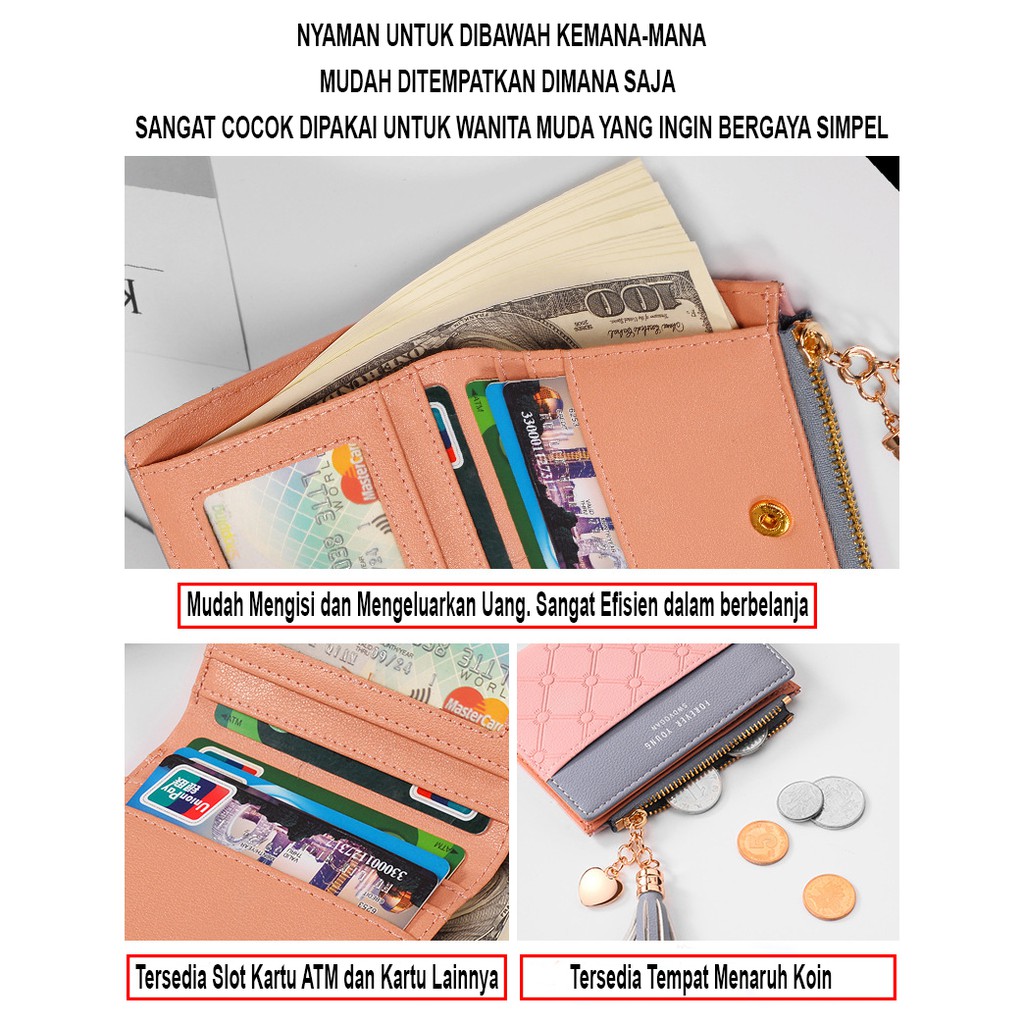 New Dompet Wanita Import Korean Version of The New Ladies Short Wallet Stitching Contrast Colour