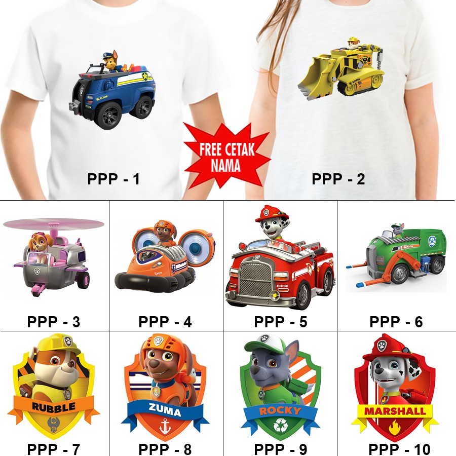  Baju  Kaos ANAK  DAN  DEWASA  PAW PATROL COUPLE FREE NAMA 