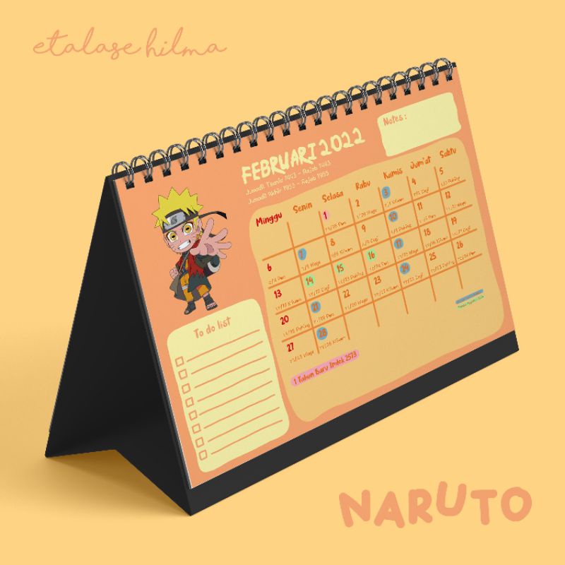 Kalender Meja Naruto 2022 (BONUS STICKER) • Kalender Duduk Planner Islam Jawa Hijriah Puasa Desain L