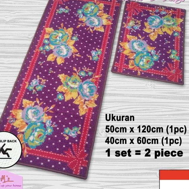 ✯ Tren-D-rugs Karpet keset kaki dapur set panjang anti slip lorong NMs 6 - BungaUnguPink ♠