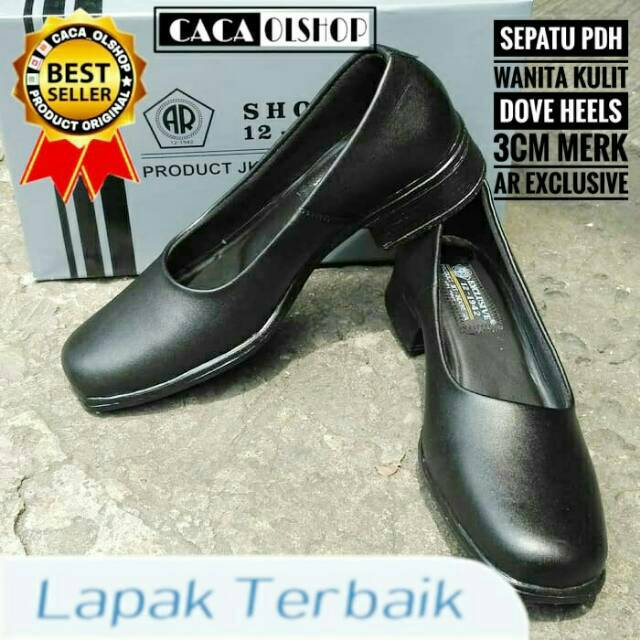 AR Exclusive Sepatu PDH Pantopel Dinas Wanita 100% Kulit Asli Original Hitam Dove Heels 3cm