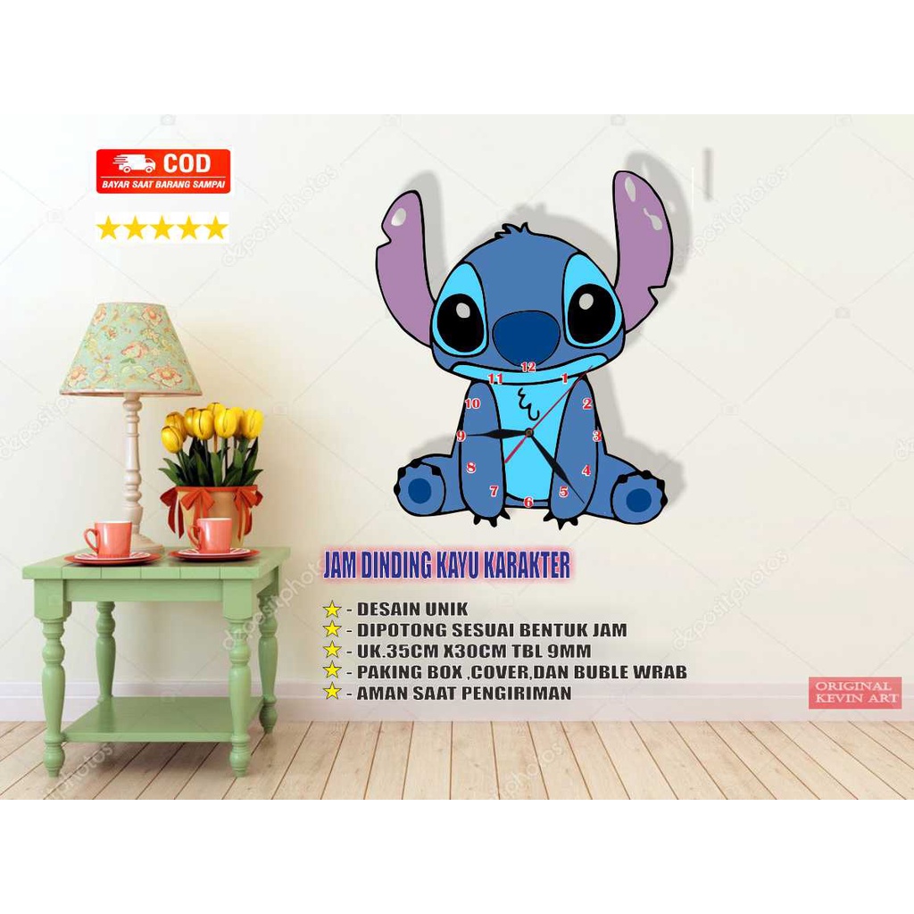 JAM DINDING KARAKTER STITCH ANIMASI KARAKTER ANAK DEKORASI HIASAN PAJANGAN DINDING KAMAR TIDUR UNIK