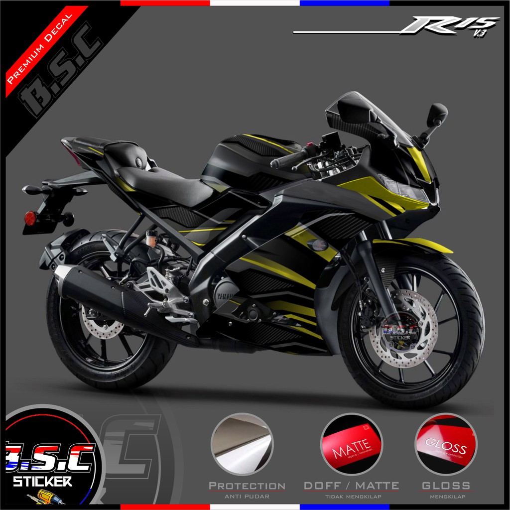 Sticker Decal R15 V3 LED Motif Racing Street Carbon Yellow