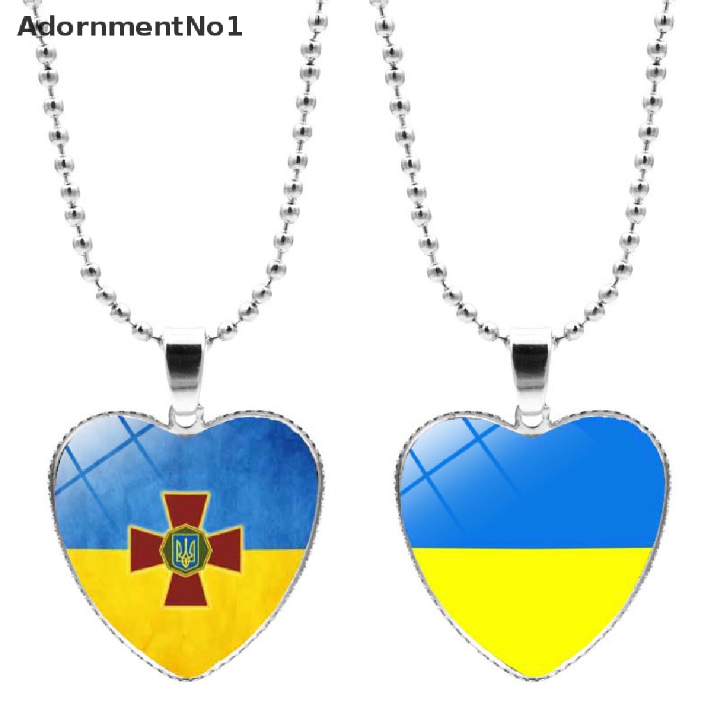 (AdornmentNo1) Kalung Rantai Dengan Liontin Kaca Motif Bendera Ukrainia Untuk Wanita