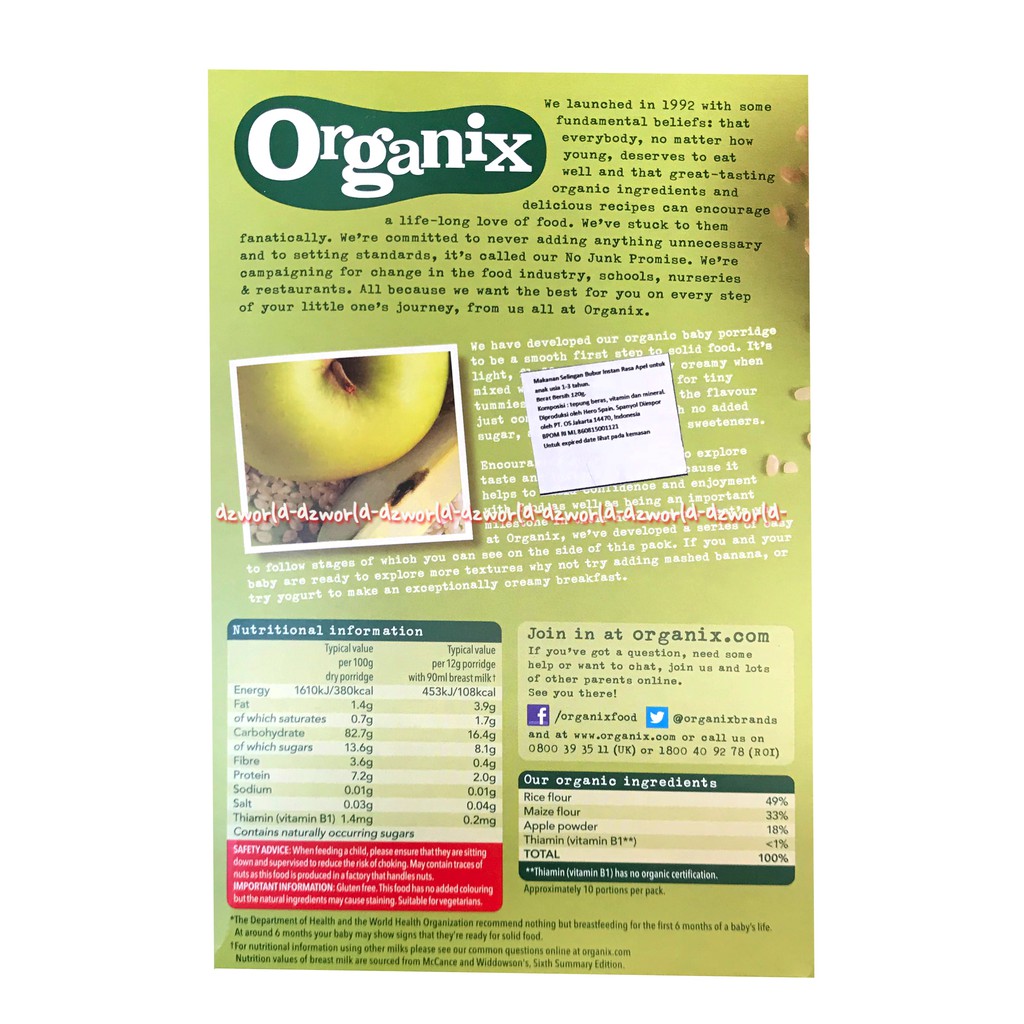 Organix Fruity Apple Porridge 120gr Bubur Organik