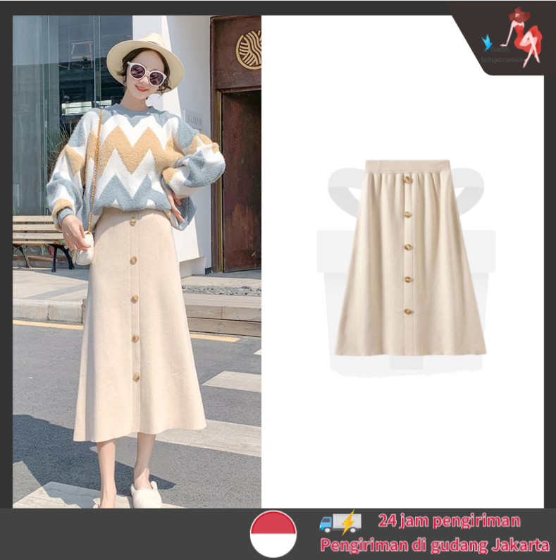 Rok Korea Fashion Wanita Rok Panjang/Vintage Rok Import Rok Rajut