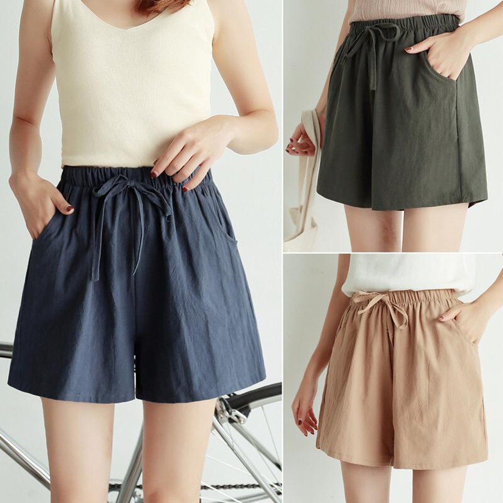 CELANA HIGHWAIST PENDEK WANITA - KATUN LINEN [S - XL]