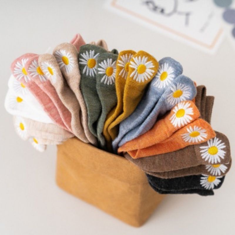 [COD] Kaos Kaki Pendek Import Motif Bunga Daisy dan Smile Bordir Premium Tebal dan Halus Kaos Kaki Wanita Kaos Kaki Fashion Ala Korea