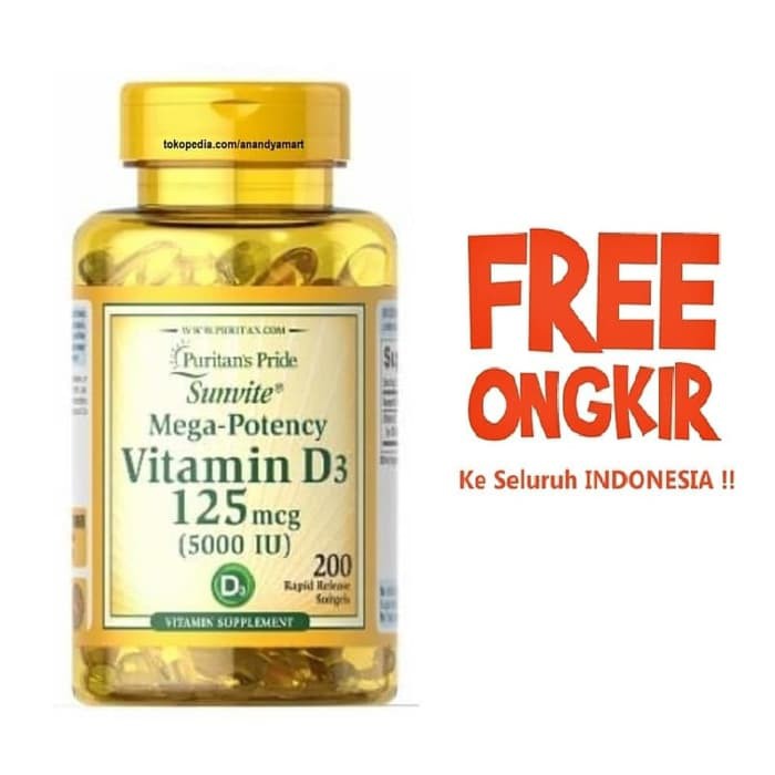 DISKON -  Puritans Puritan Pride Vit D3 Vitamin D3 D-3 5000 IU 200 Softgels