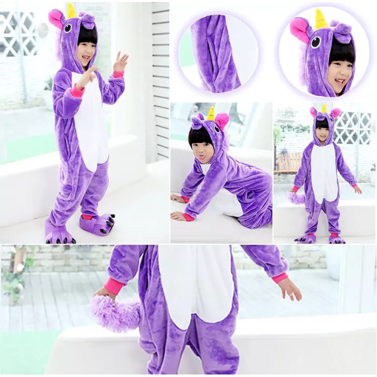 KOSTUM ONESIE UNICORN BASIC UNGU ANAK PIYAMA COSPLAY PESTA