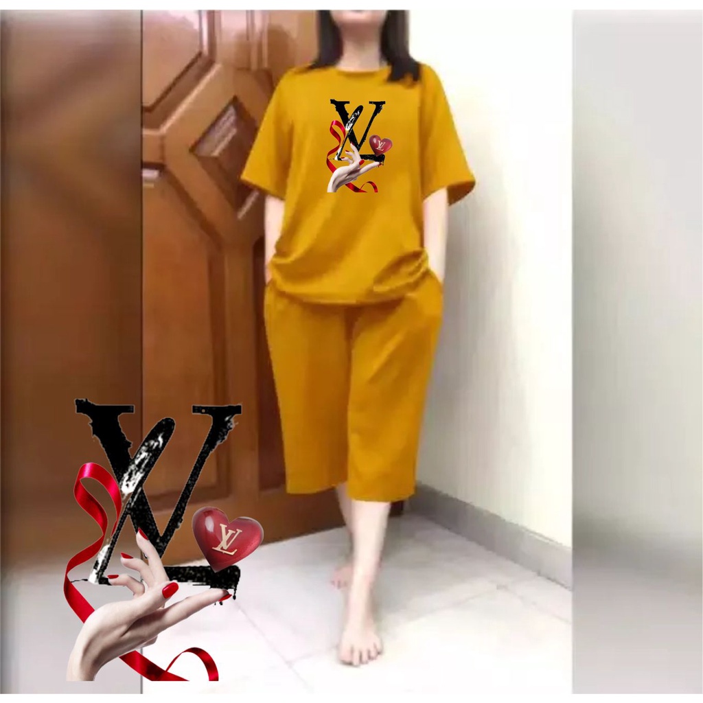 Setelan JUMBO Kulot Wanita Atasan Big Size LD 120 Motif Hand Love