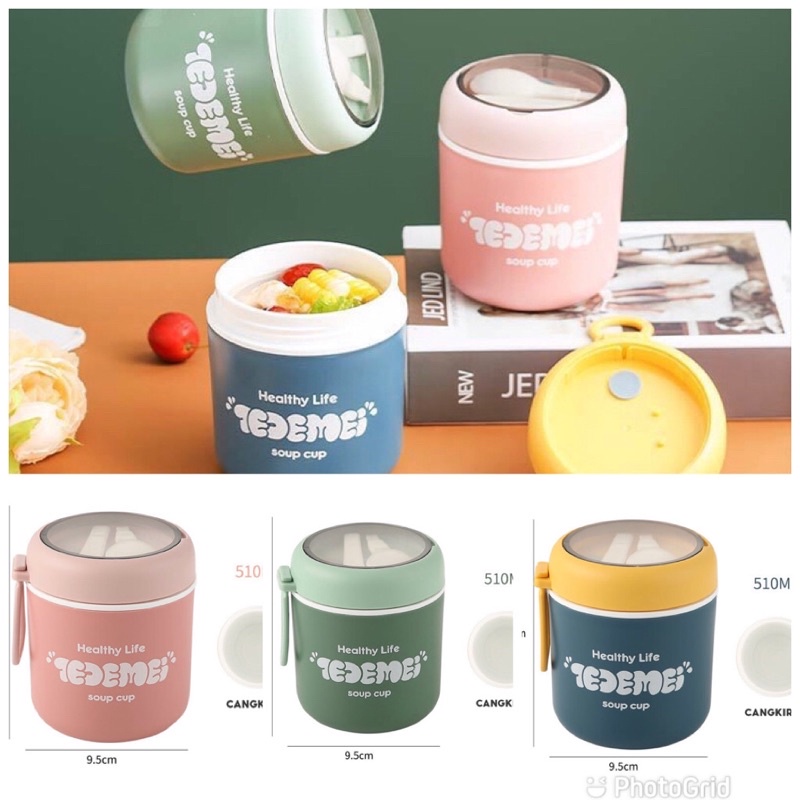 Portable Cup Anti Tumpah Breakfast Cup Dengan Tutup Tahan Panas Dan Anti Tumpah Termos Sup Stainless Steel 304 Soup Thermos Cangkir Sup Anti Tumpah 500ml Kotak Bekal Nasi / Kotak Bekal Lucu / Kotak Makan Stainless Steel Anti Tumpah High Quality/ Lunch Box