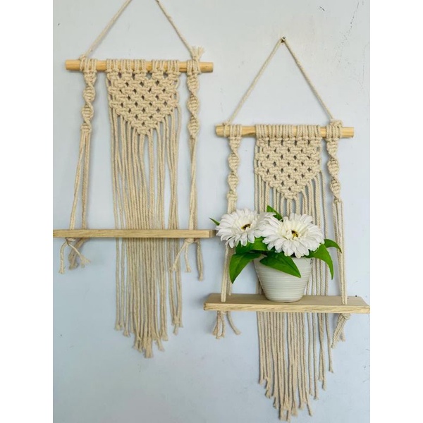 READY STOK) macrame rak kayu dita/ macrame ambalan / rak buku/Dekorasi rumah