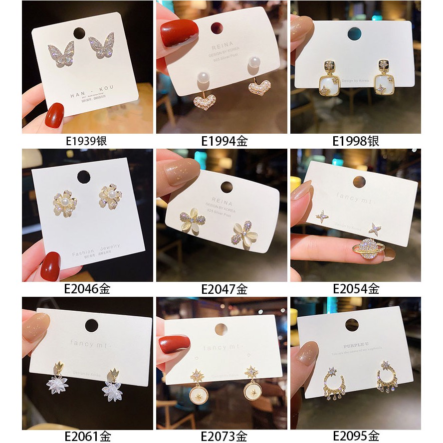 Ready Stock Grosir S925 Perak Jarum High-End Zirkon Kupu-Kupu Anting Perempuan All-Match Berlian Anting-Anting