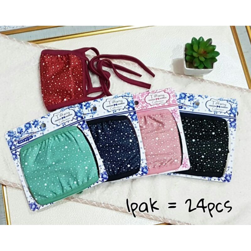 masker mulut katun 2 lapis tali motif bintang