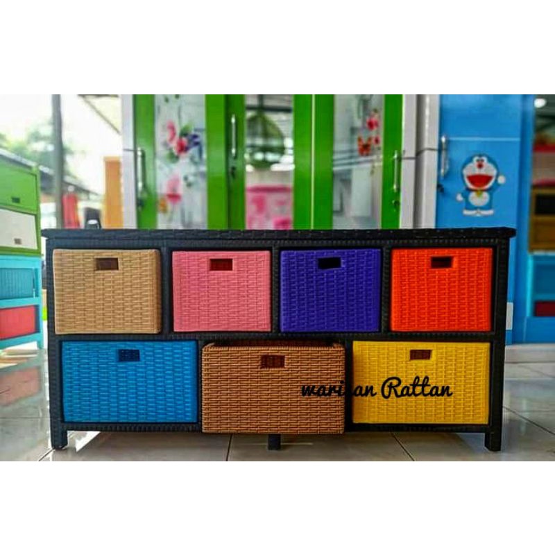 Lemari Laci 6 DVD TV Aquarium Rotan Sintetis (CARGO)