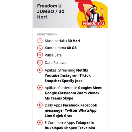 INDOSAT JUMBO  UNLIMITED SEMUA ( KUOTA + APP +  YOUTUBE + TLP +  SMS )  BISA SEMUA KE SEMUA OPERATOR