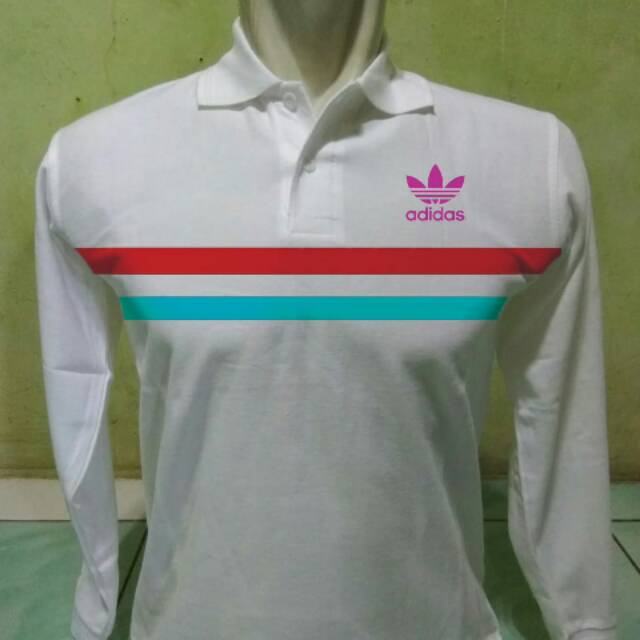 Adidas Polo Long Sleeve Strip Kaos Kerah Lengan Panjang