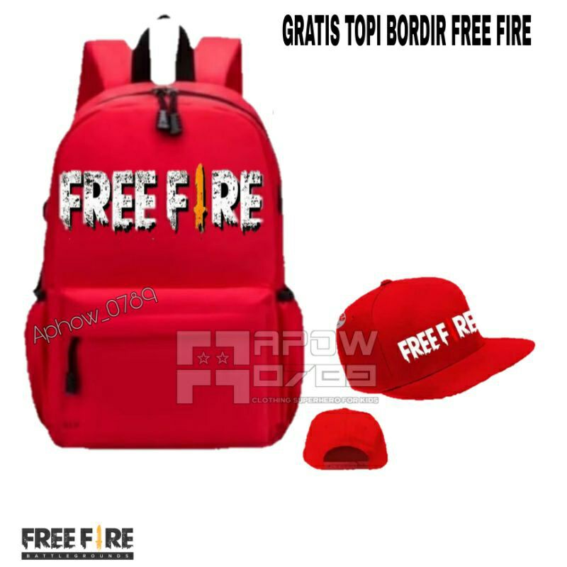 TAS SEKOLAH ANAK LAKI LAKI TAS RANSEL FREE FIRE GRATIS TOPI BORDIR TAS PUNGGUNG