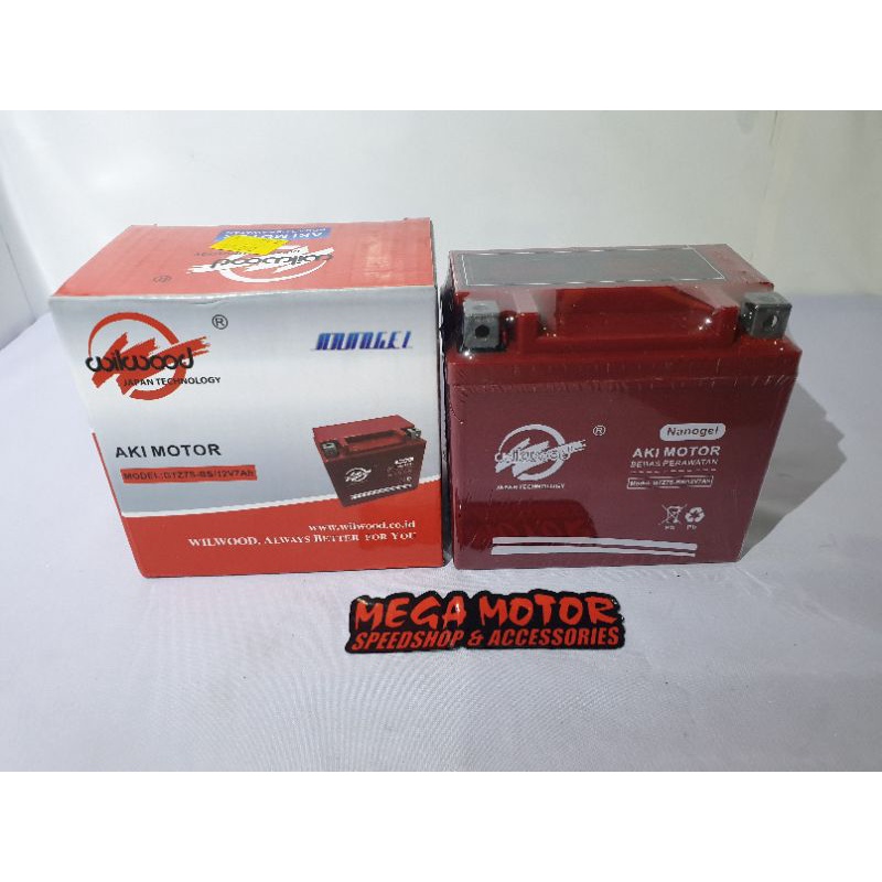 Aki accu kering wilwood GTZ7S/12V7Ah motor Satria Fu 150 Vario 150