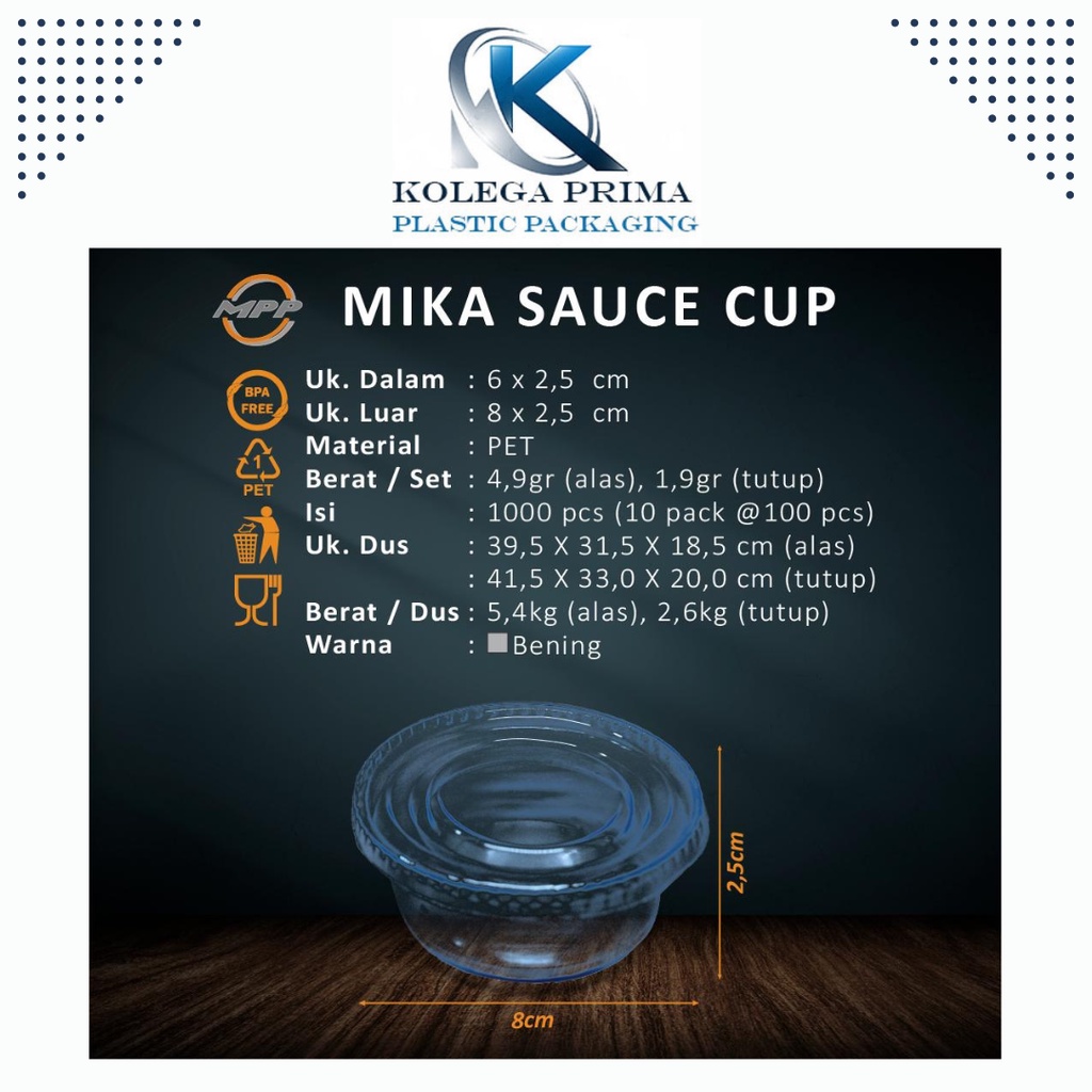 MIKA PUDING PUYO MINI 140ML/ TEMPAT SAUS SAMBAL PLUS TUTUP ISI 50 PCS