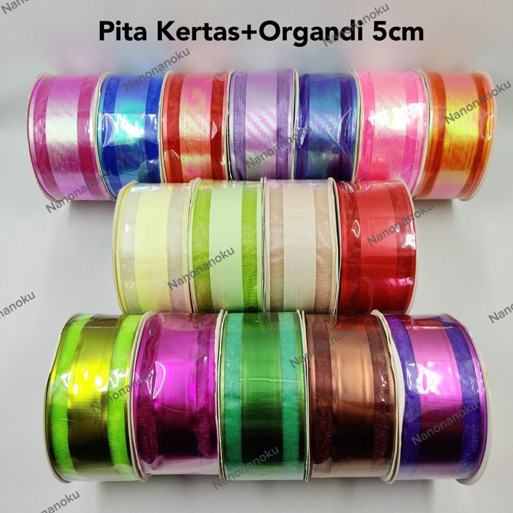 Pita Organdi + Kertas 2 inch 5 cm Hampers Souvenir Kado Parsel Dekorasi