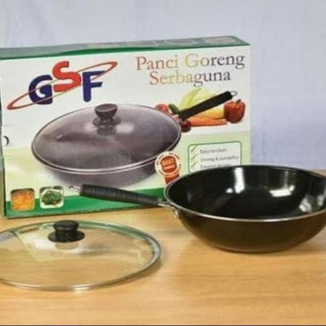 Panci Wajan Goreng Multifungsi Lapisan Teflon Tutup Kaca , 32CM