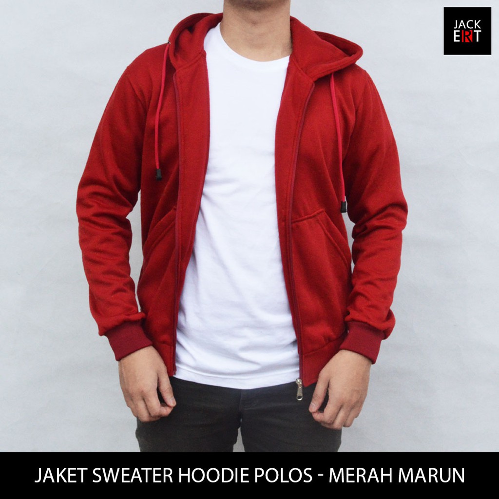 Jaket Sweater Polos - Merah Marun