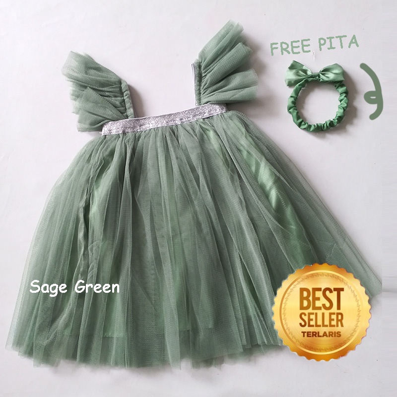 Baju Warna Sage Green 6 12 Bulan FREE PITA Dress Warna Sage Green Terlaris Import Gaun Sage Green Gamis Aqiqah Kondangan Hari Raya KA110