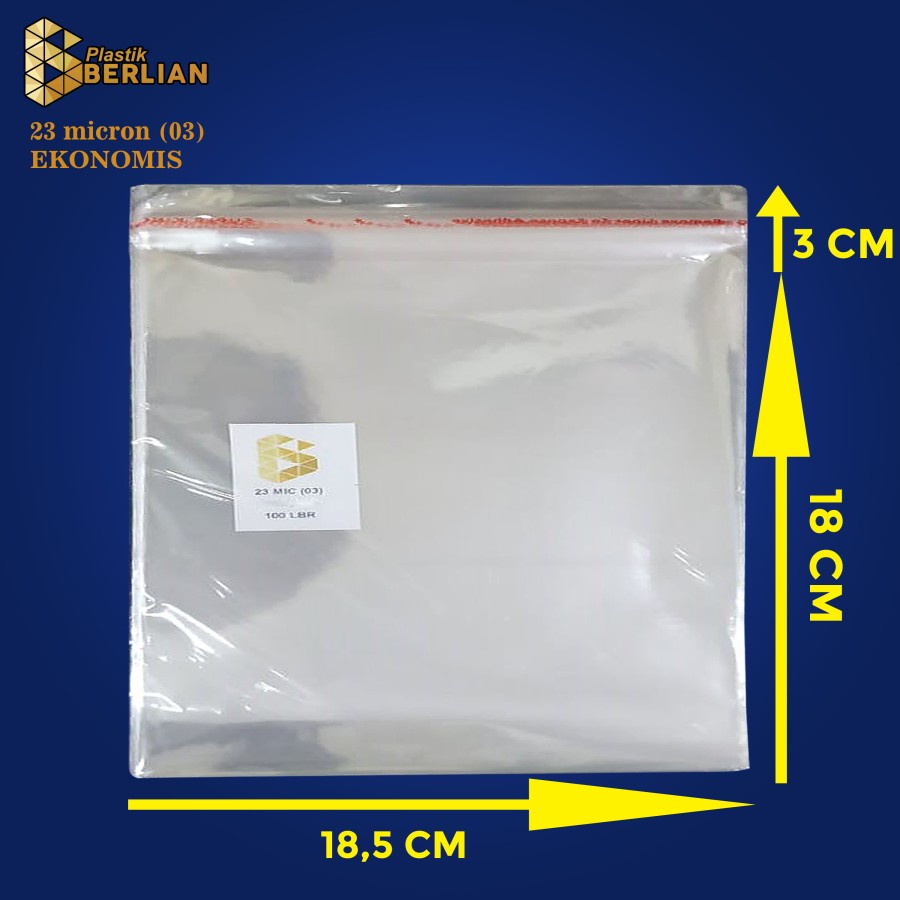 

18,5 x 18 cm Plastik OPP EKONOMIS 23micron (100 lbr) (lem/seal)